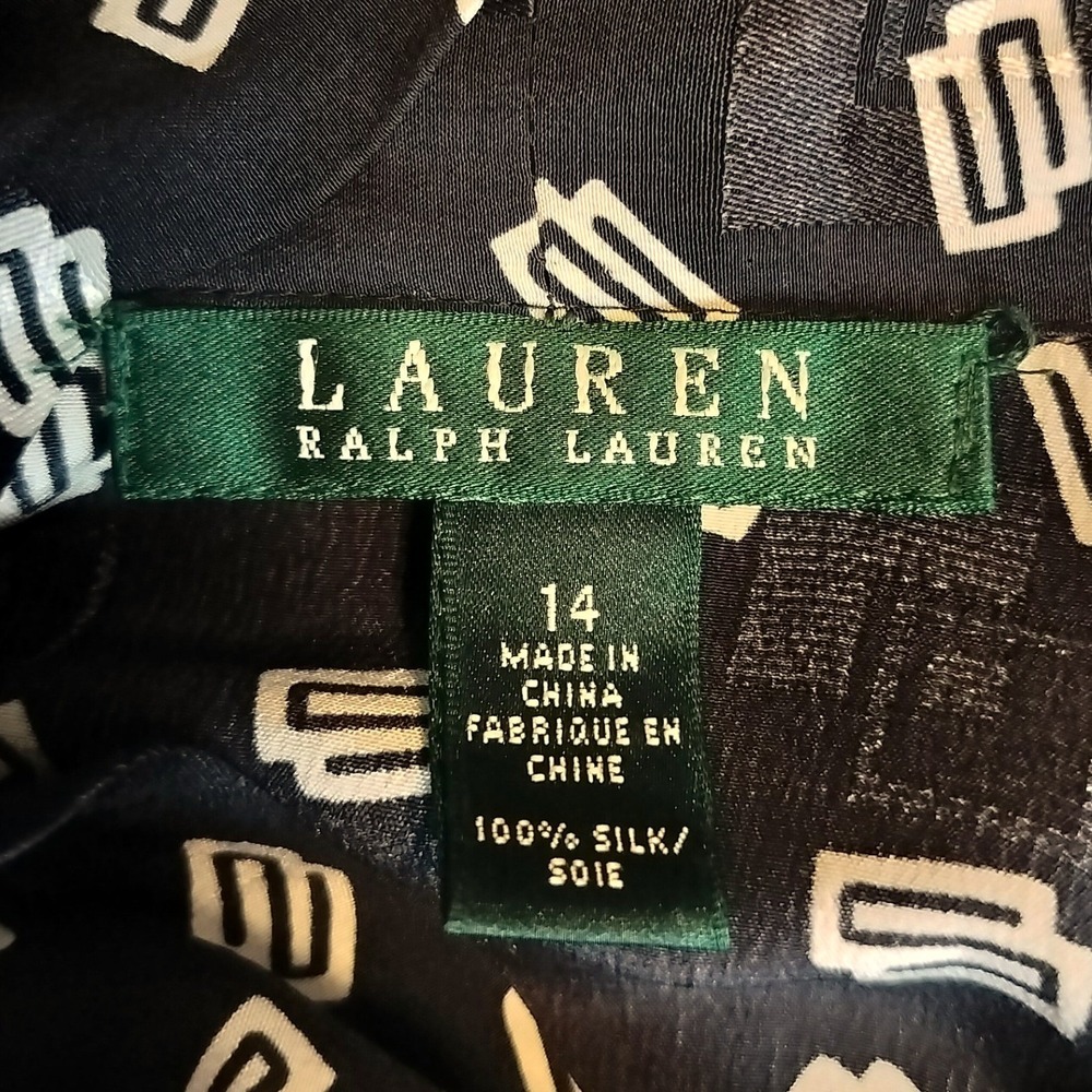 Ralph Lauren LRL Silk Sleeveless Blouse Tank Top Geometric Womens Navy White - Picture 10 of 10